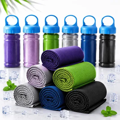 Produktbild von 6 Stück Sporthandtuch Cooling Towel, 100 x 30 cm, schnelltrocknend & sofort kühlend, Mikrofaser Kühlhandtuch für Fitness, Laufen, Training, Outdoor
