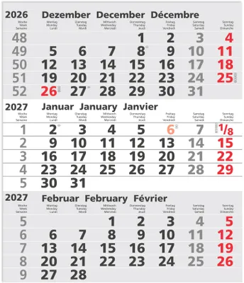 Produktbild von 2027 GÜSS Ersatzkalendarium für 3-Monatswandkalender Metall