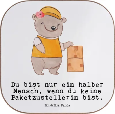 Produktbild von Mr. & Mrs. Panda Holzuntersetzer Paketzustellerin Herz - Weiß - Geschenk, Paketbotin, Witzig, Untersetzer für Gläser, Kaffee, Spruch, Tischschoner, Tassenuntersetzer