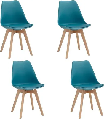 Imagen del producto de Juego de 4 sillas de comedor, estilo nórdico, sillas de cocina, sillas de oficina con patas de haya maciza, ideales para dormitorios, salones y cocinas – color verde oscuro