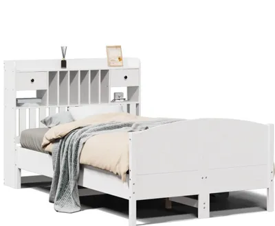 Obrázok produktu pre Posteľ s knižnicou bez matraca biela 135x190cm borovicový masív