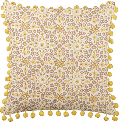 Produktbild von BELIANI Dekokissen Gelb Baumwolle 45 x 45 cm Bezug mit Füllung Reißverschluss Quasten Blumenmuster Boho Modern Wohnzimmer Schlafzimmer Deko für Bett