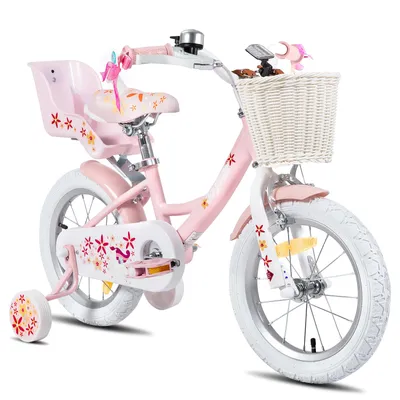 Produktbild von HILAND Joystar 16 Zoll Kinderfahrräder Mädchen mit Puppensitz, Stützräder, Korb, Schutzbleche, V-Brake-Bremsen, Rosa