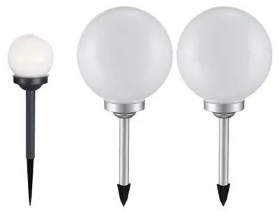 Produktbild von 3er Set LED Solarleuchten, Kugel weiß, Erdspieß, D 10/20 cm