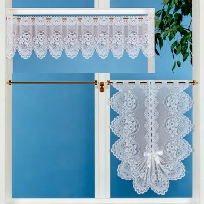 Produktbild von Heimtexland ® Scheibengardine Jacquard Bistrogardine Muschelbogen Schwalbenschwanz Fensterdeko Blumen weiß mit vielen Deko-Varianten Typ42 HxB 30x170 cm