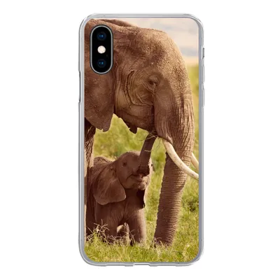 Produktbild von MuchoWow® Handyhülle Schutzhülle Hülle für iPhone X Elefant - Gras - Jung - Rüssel Silikon Softcase Handy Hülle - Handyhülle