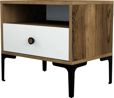 Produktbild von Nachttisch Dpidon, Niedrige Kommode, Tisch, Multifunktionaler Nachttisch, 56x40h51 cm, Walnuss und Weiß