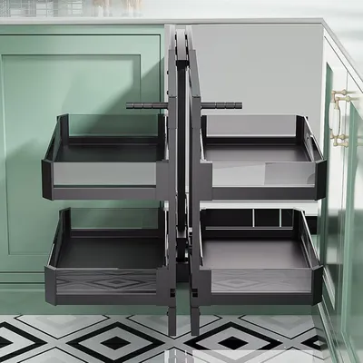 Produktbild von Ausziehbarer Organizer 2-StöCkiger für Blinde EckschräNke mit 4 AblageköRben, Softclose, Bodenmontage für Zuhause, Küche, Links und rechts universell