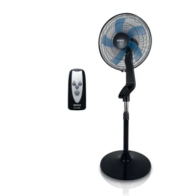 Image de Ventilateur sur pied SOGO avec panneau LED, minuterie et télécommande - diamètre 40 cm - Ventilateur sur pied réglable en hauteur 50W - Noir