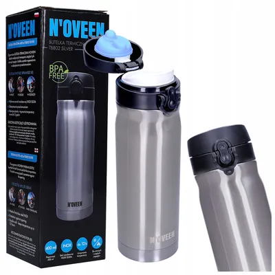 Produktbild von Noveen TB802 Thermoflasche Trinkflasche 400 ml für heiße und kalte Getränke Edelstahl Silber