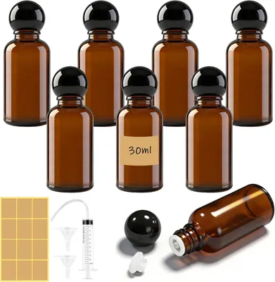 Productafbeelding van Bruine glazen flesjes, 30 ml, 8 stuks, geschikt voor etherische oliën