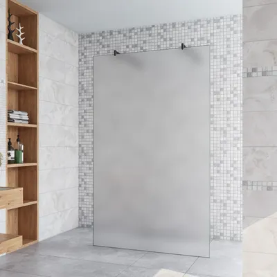 Produktbild von 77.7x200cm+ mit 2  70-120cm Schwarz Stabilisator 10mm Nano Sicherheitsglas Walk in Milchglas Duschwand Duschabtrennung