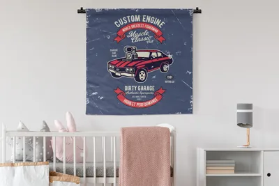 Produktbild von MuchoWow® Wandteppich Wandbehang Auto - Motorrad - Retro - Briefe 90x90 cm Tapisserie Dekoration Wandtuch - Wandaufhänger
