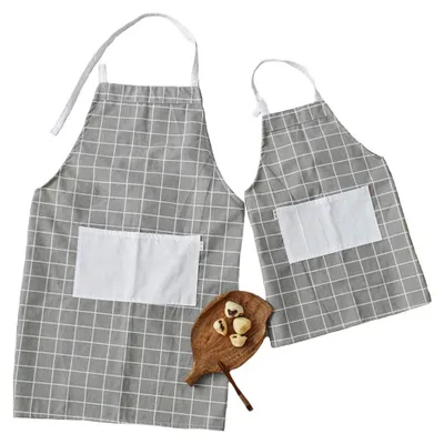 Eltern-Kind Schürzen-Set, 2 Stück, Khaki, Baumwoll-Leinen