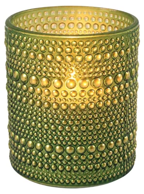 Produktbild von Windlicht Nelle, Glas, Grün, 10 cm, Teelichthalter, Kerzenhalter, rund, strukturierte Kerzendekoration für Wohnzimmer, Tischdekoration, Sideboard, Fensterbank, Regal, Boho, Vintage, orientalische Dekoration und Geschenkidee