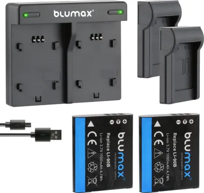 Produktbild von 2x Akku + Lader für Olympus Li-90B LI-92B TG-4 XZ-2 SH-50 SH-60 1100 mAh