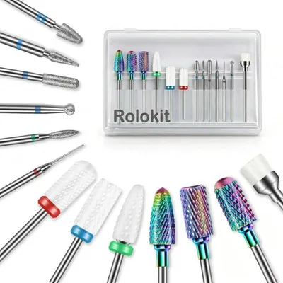 Produktbild von 13-teiliges Nagelfräser Bits Set, Wolframkarbid/Keramik/Diamant Bits für Elektrische Nagelfräser, Maniküre