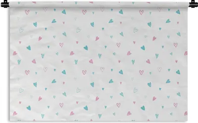 Produktbild von MuchoWow® Wandteppich Wandbehang Herzen - Muster - Pastell 120x80 cm Tapisserie Dekoration Wandtuch - Wanddekorationen - Wandtücher