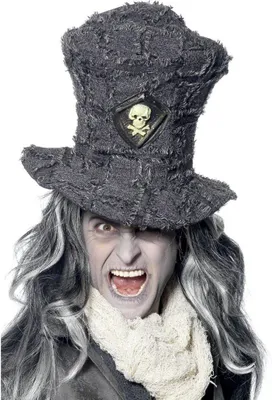 Produktbild von Grauer Totengräber Zylinder Halloween Totenkopf Hut