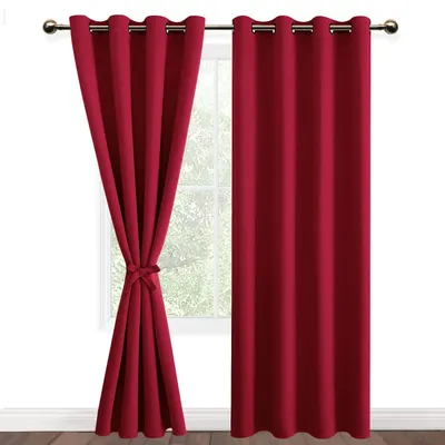 Verdunkelungsvorhang-Set 2er, 140x215 cm, Rot, mit Raffhaltern