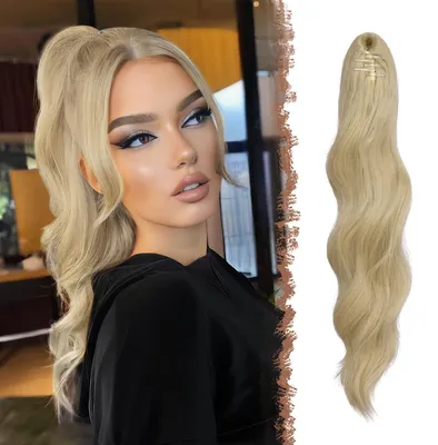 Produktbild von Haarverlängerung Pferdeschwanz gewellt 50 cm Aschblond mit Klauen-Clip Kunsthaar