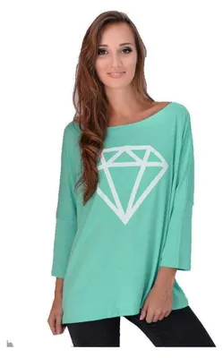 Produktbild von Damen Langarm Bluse Oberteil mit Motiv; Mintgrün/2XL/3XL