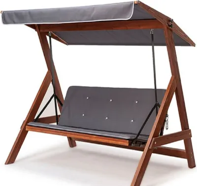 Produktbild von Casa Padrino Luxus Hollywood Schaukel Grau / Braun - Massivholz Garten Schaukel mit Sonnendach - Garten Möbel - Terrassen Möbel - Outdoor Möbel - Luxus Möbel