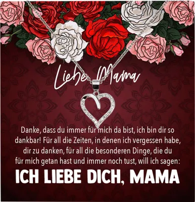 Produktbild von 22Feels Echt Silber Halskette - Liebe Mama Geschenk Geburtstag Muttertag Weihnachten Mutter Schmuck Set für Frauen - Herz Anhänger, Karte