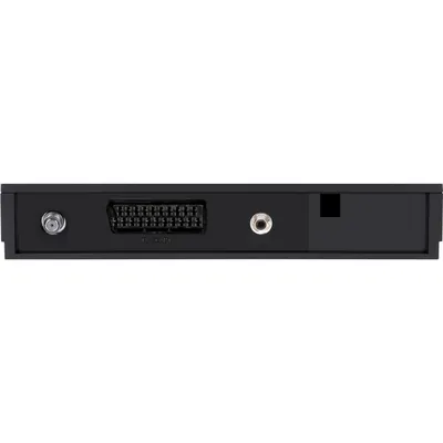 The back panel of a black electronic device is shown against a white background.