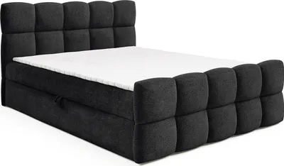 Produktbild von MEBLINI Boxspringbett mit Bettkasten - Gepolstert Doppelbett mit Matratze und Topper - Polsterbett mit Stauraum - Bett mit Kopfteil - Stauraumbett - VALENTO - 160x200 - H3/Schwarz Boucle