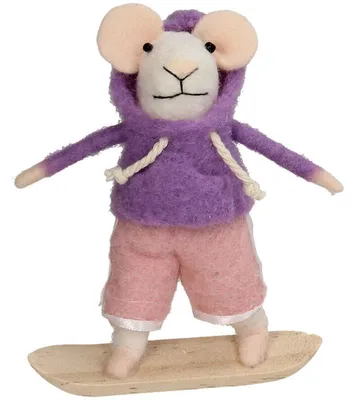 Obrázok produktu pre Vianočný ozdoba – myška na snowboarde – fialová – 11,5 cm