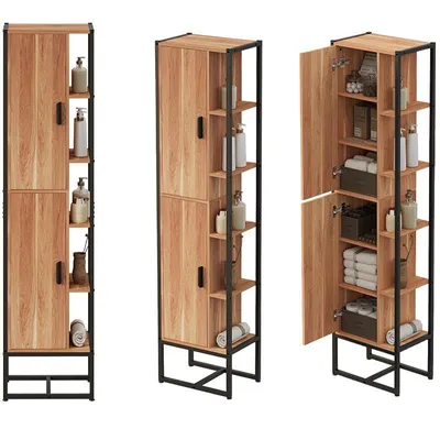 Produktbild von Hocher Badezimmer-Säulenschrank Im Loft-Industrial-Stil, Hellbraun