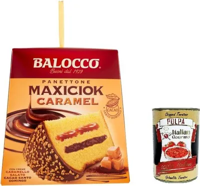 Produktbild von Balocco Maxiciok Panettone Caramel Karamell 800gr + Italian Gourmet polpa 400g