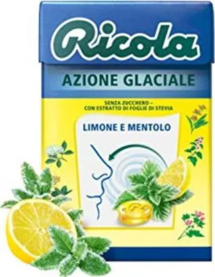 Produktbild von RICOLA Zitrone & Menthol Box mit 20 Hüllen | Die stärkste Ricola von immer mit extra Portion Menthol und Zitrone | Glutenfrei, ohne Zuckerzusatz, gesüßt mit Stevia