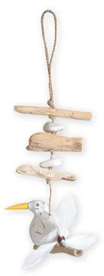 Produktbild von Windspiel in Form einer Möwe mit Propeller, maritime Gartendekoration, mobile Möwe, dekorative Holzmöwe mit Federn (1 Möwe)