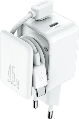 Produktbild von Joyroom GaN USB-C Ladegerät 45W mit Kabelmanagement - Weiß