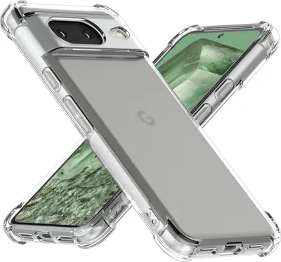 Two transparent phone cases with phones inside, arranged in an X shape.