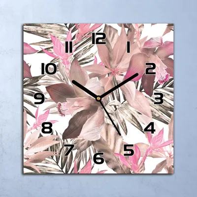 Produktbild von Wanduhr Echt-Glas-Küchenuhr Tropisches muster Quarz Lautlos 30x30 Deko Bilder