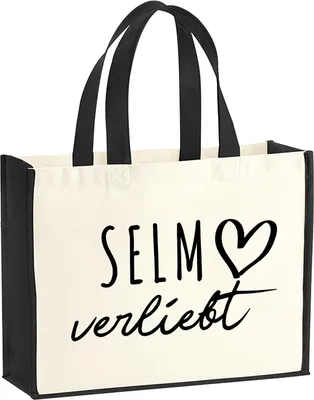 Produktbild von Huuraa Jutetasche Selm verliebt 21 Liter Black Jute und Baumwolle Einkaufstasche Geschenkidee