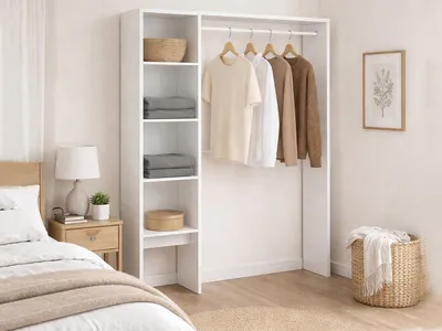 Produktbild von Kleiderschrank Dgolett, Struktur für begehbaren Kleiderschrank, offene Garderobe, 140 x 40 x 187 cm, Weiß