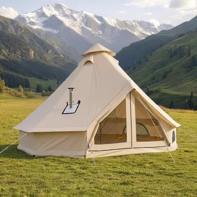 Immagine prodotto di Tenda a campana - 3 metri. Tenda yurta - adatta a tutte le stagioni - con passaggio per canna fumaria - pavimento removibile con cerniera - per un massimo di 3 persone - realizzata in resistente tessuto Oxford - colore beige
