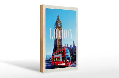 Produktbild von Holzschild Reise 20x30cm London red Bus roter Bus Big Ben