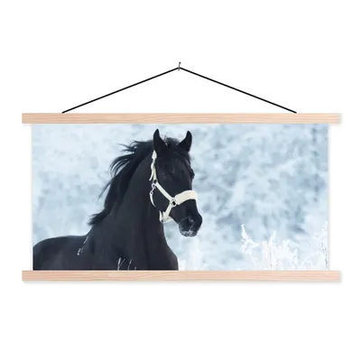 Produktbild von MuchoWow® Textilposter Pferd - Schnee - Winter 60x30 cm mit holzfarbenen Rahmen - Dekoration