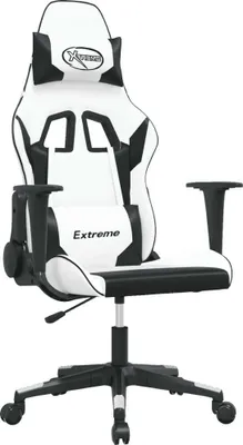 Image de vidaXL Chaise de jeu avec fonction de massage Blanc et noir similicuir