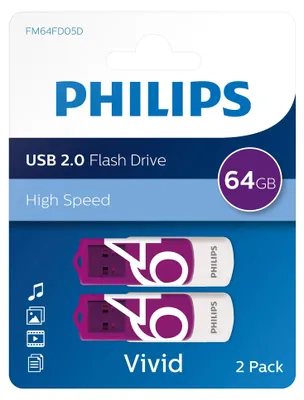 Produktbild von Philips USB-Stick 64 GB USB 2.0 Vivid Edition Magic Purple 2 Stück