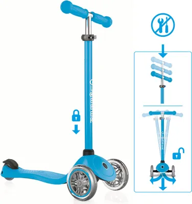 Produktbild von GLOBBER PRIMO – Tretroller Kinder, 120/80 mm, ABEC 5, 3-rädrig, höhenverstellbar, hellblau