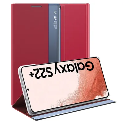 Obrázek produktu pro Samsung Galaxy S22 Plus 5G Pouzdro, Slim Flip Kožené Pouzdro s Okénkem a Stojánkem pro Galaxy S22 Plus 5G červené