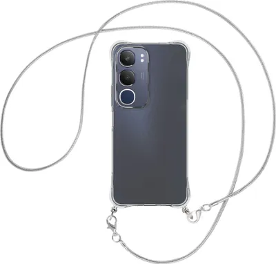 Produktbild von Handykette Backcover-Schutzhülle mit Band (Metall silberfarben) für Vivo Y19S 4G - silberfarbene Snake-Kette
