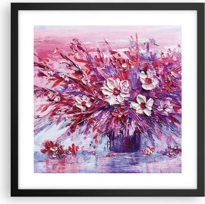 Produktbild von Gerahmtes Poster - Schwarzer Rahmen - Pastos Blumen Rosa - 40x40 cm - Wand Bild - Wanddeko - Wandbilder - Kunstposter - Wandposter - Bilderrahmen - Bilder - Kunstdruck - P2BAC40x40-4530