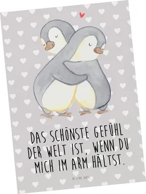 Produktbild von Mr. & Mrs. Panda Postkarte Pinguine Kuscheln - Grau Pastell - Geschenk, Mitbringsel, Ansichtskarte, für Partner, Freundin, Postkarten, Frauen, Hochzeitstag, Grußkarte
